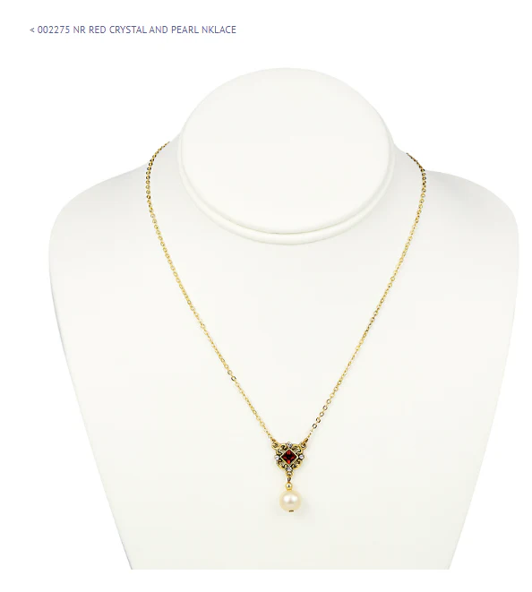 Nancy Reagan Inspired Red Crystal and Pearl Necklace - Image 3